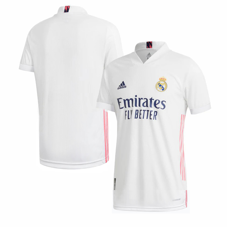 Real Madrid 20-21 Home WhitePink Soccer Jersey Shirt - Official