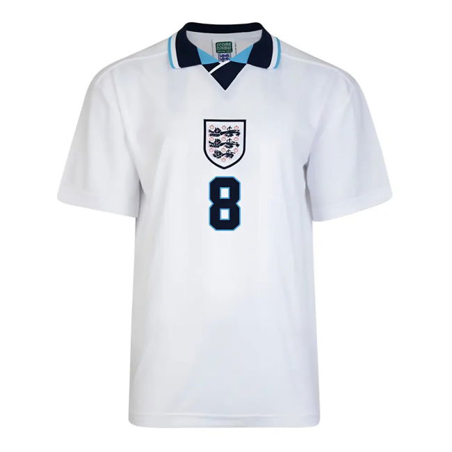 Gascoigne 8 Genuine Copy England Home Replica Jersey for Adults (1)