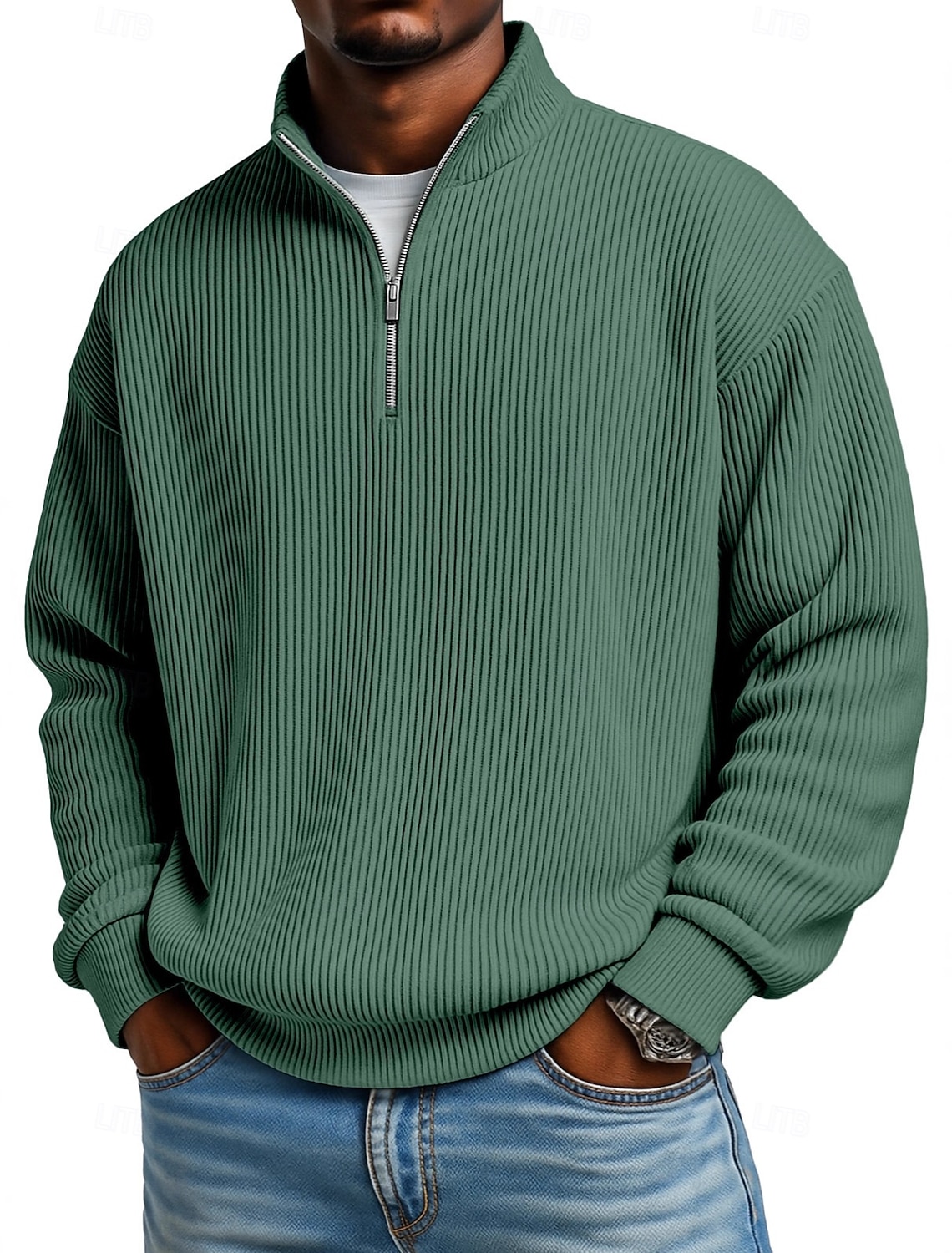 Men's Corduroy Shirt Textured Casual Vacation Quarter Zip Long Sleeve