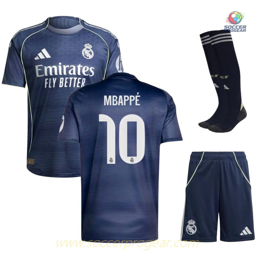 Real Madrid Away Kids Edition Jersey Set Team Jersey 2025/26 Collection Mbappe