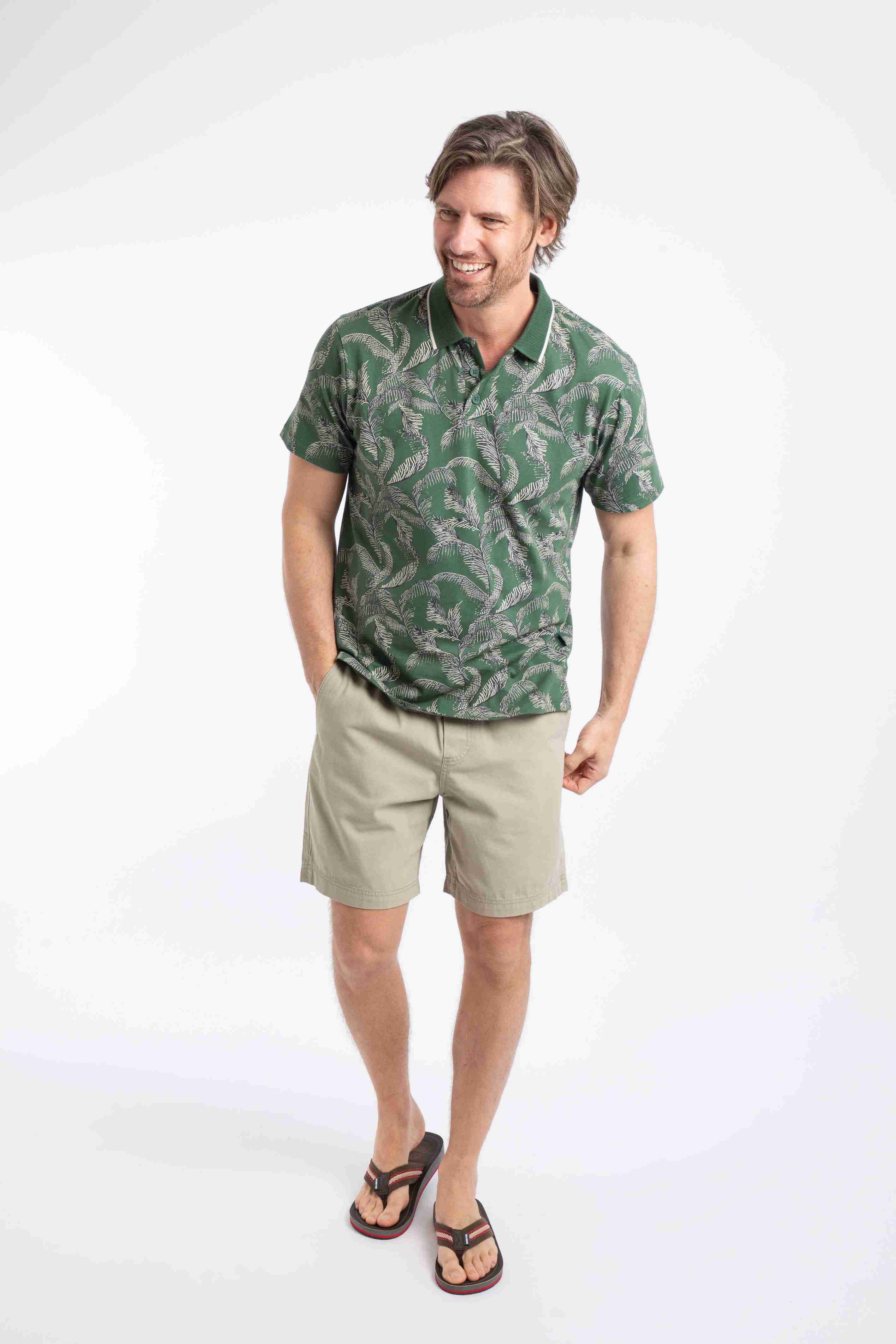 Jarat Printed Jersey Polo Shirt Dusky Green