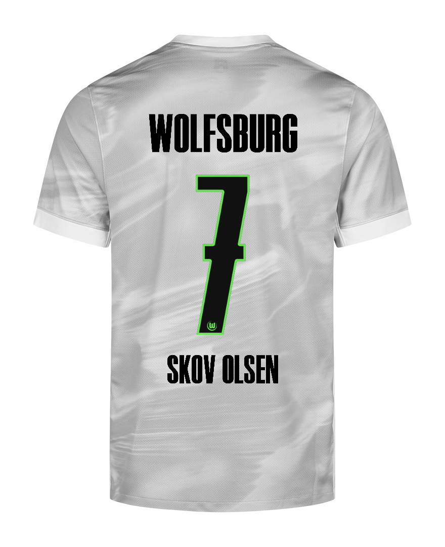 Wolfsburg's 25-26 Away Jersey featuring SKOV OLSEN with the number 7