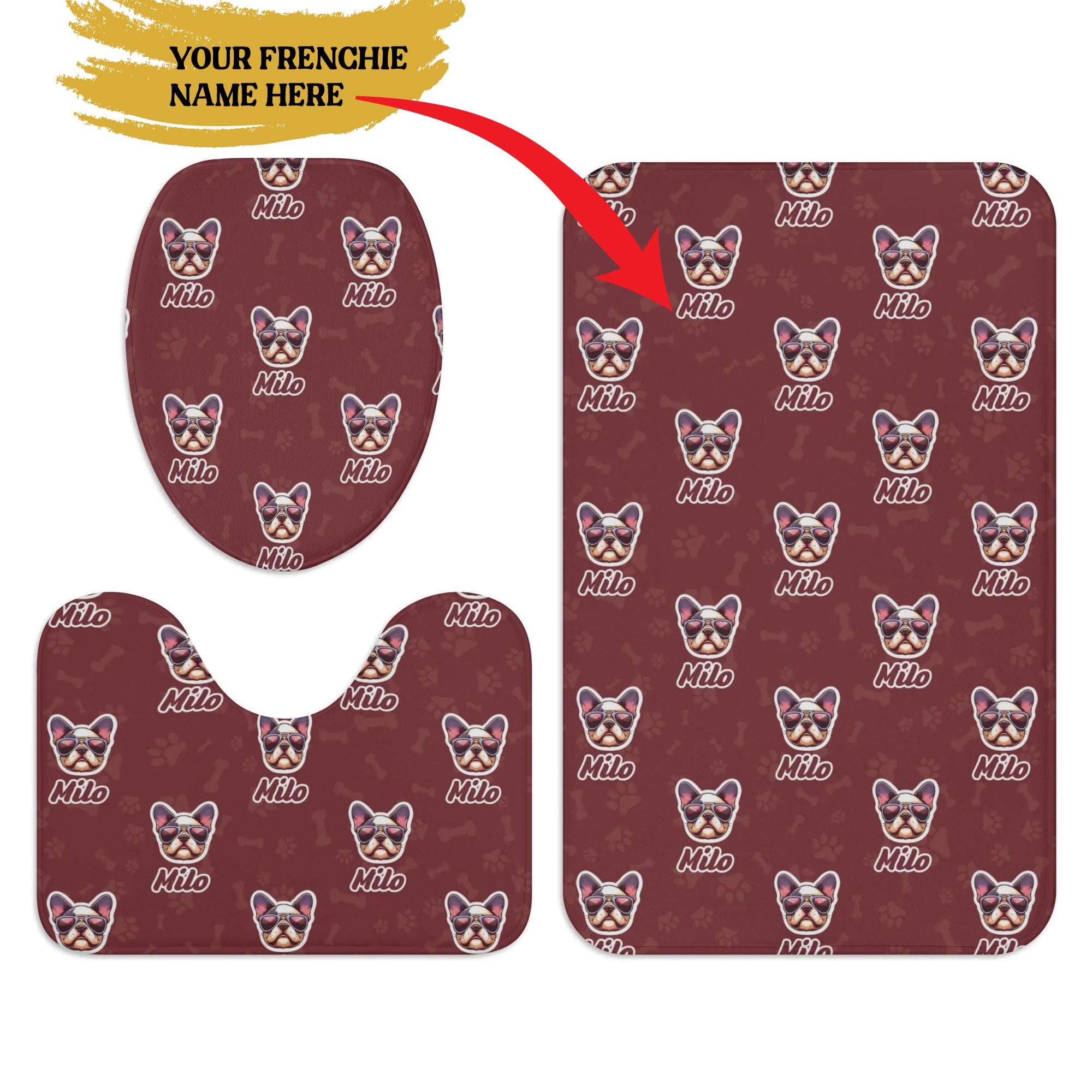 French Bulldog Personalized Bathroom Set With Your Frenchie’s Name Durable Dog Item