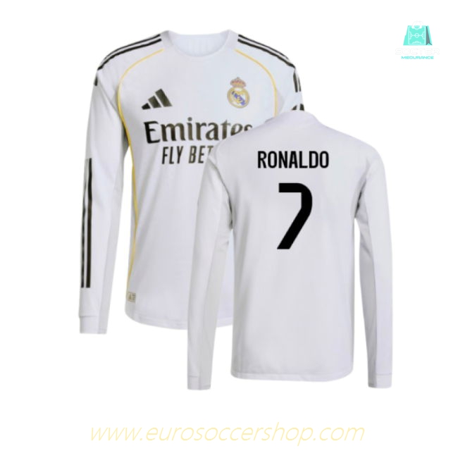 2025-2026 Real Madrid Authentic Long Sleeve Home Shirt (Ronaldo 7)