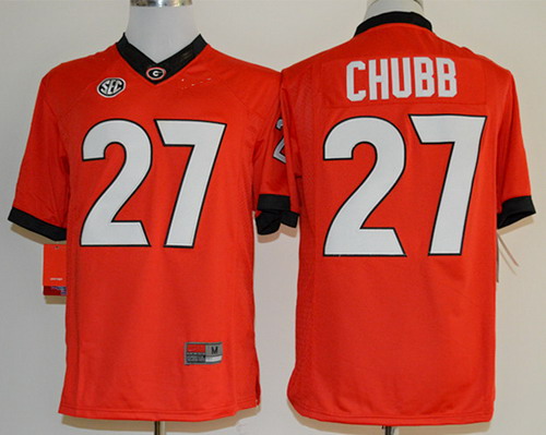 Men's Georgia Dawgs Red 2014 breathable Nick Chubb #27 official Jersey