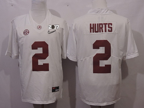 team authorized Men's Alabama Bama Jalen Hurts #2 White 2017 Football