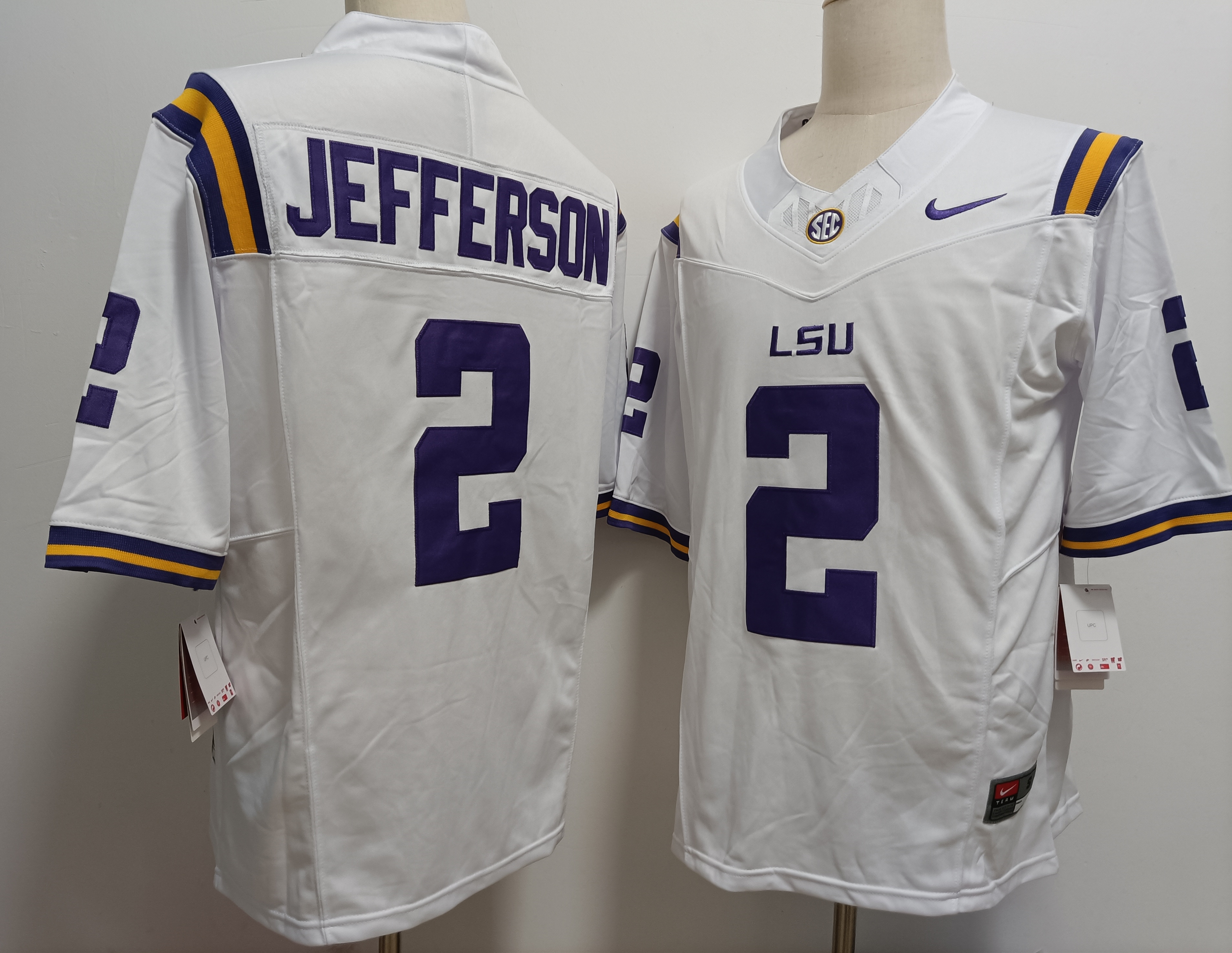 Men's LSU LA Tigers White 2024 premium Justin Jefferson #2 high