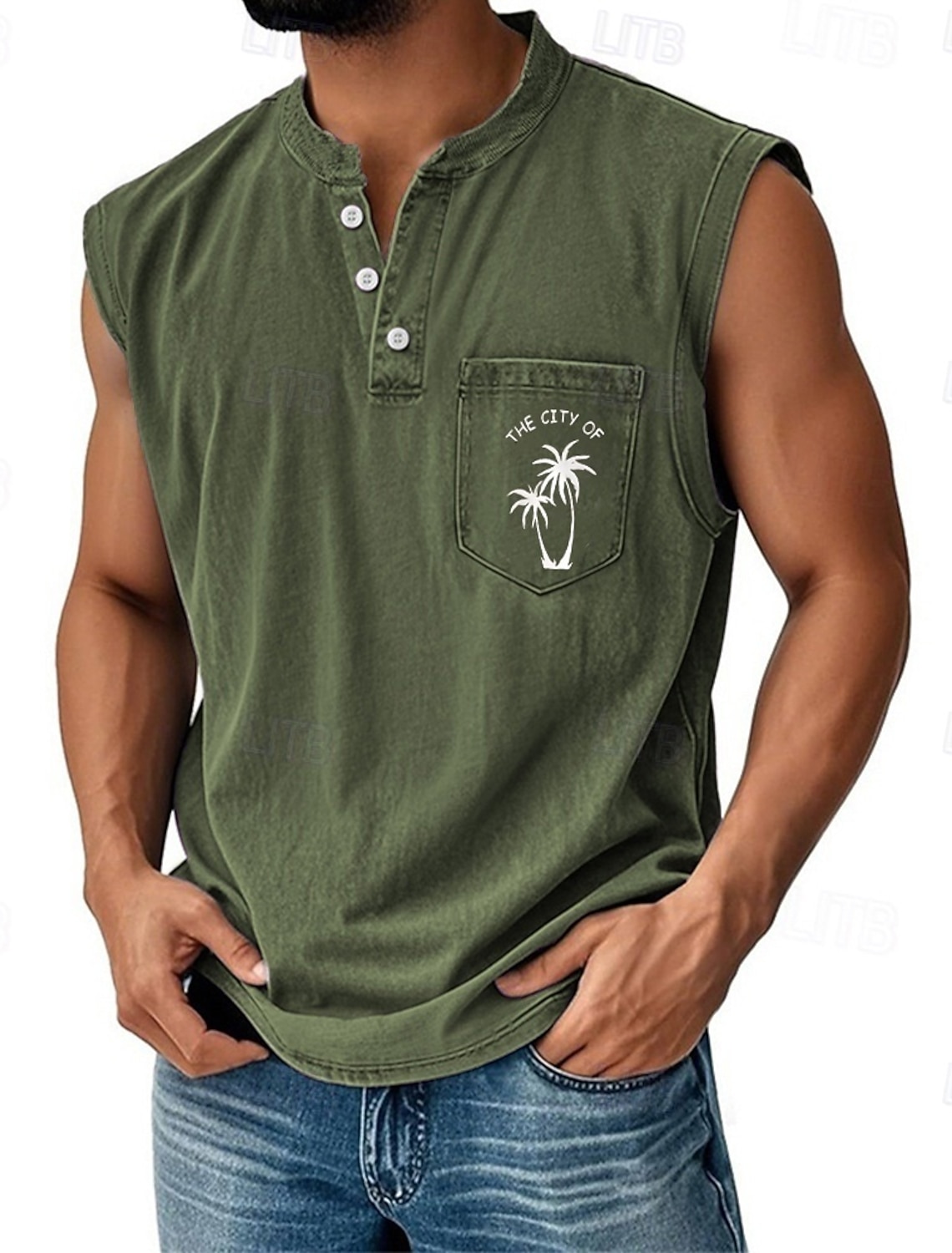 Men's 100% Cotton Acid Wash Shirt Sleeveless Shirt Sleeveless Henley Summer Coconut Casual Garment Dyed Faded Vintage Washed Casual Daily Streetwear Black Dark Green Light Grey Top Tee for Men