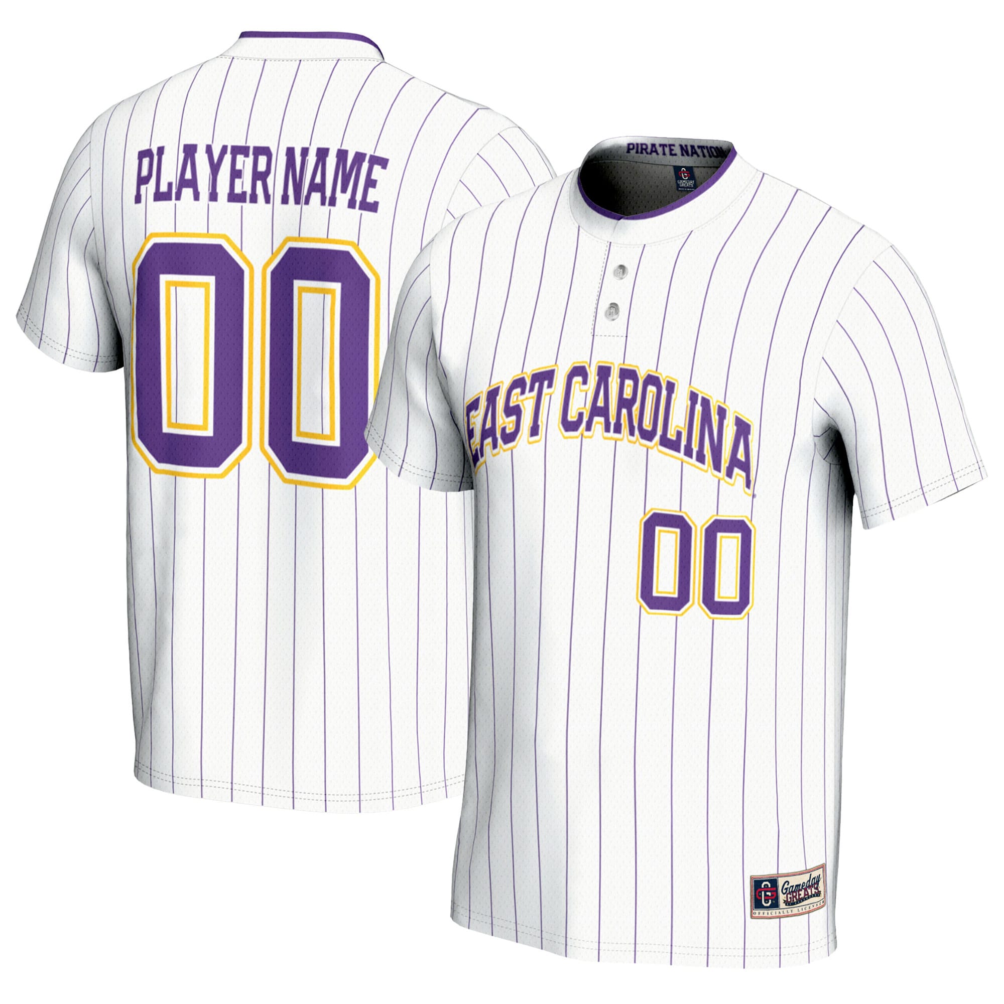 [NJP] ECU Pirates GameDay Greats Unisex NIL Pick-A-Player Lightweight Softball Jersey - White