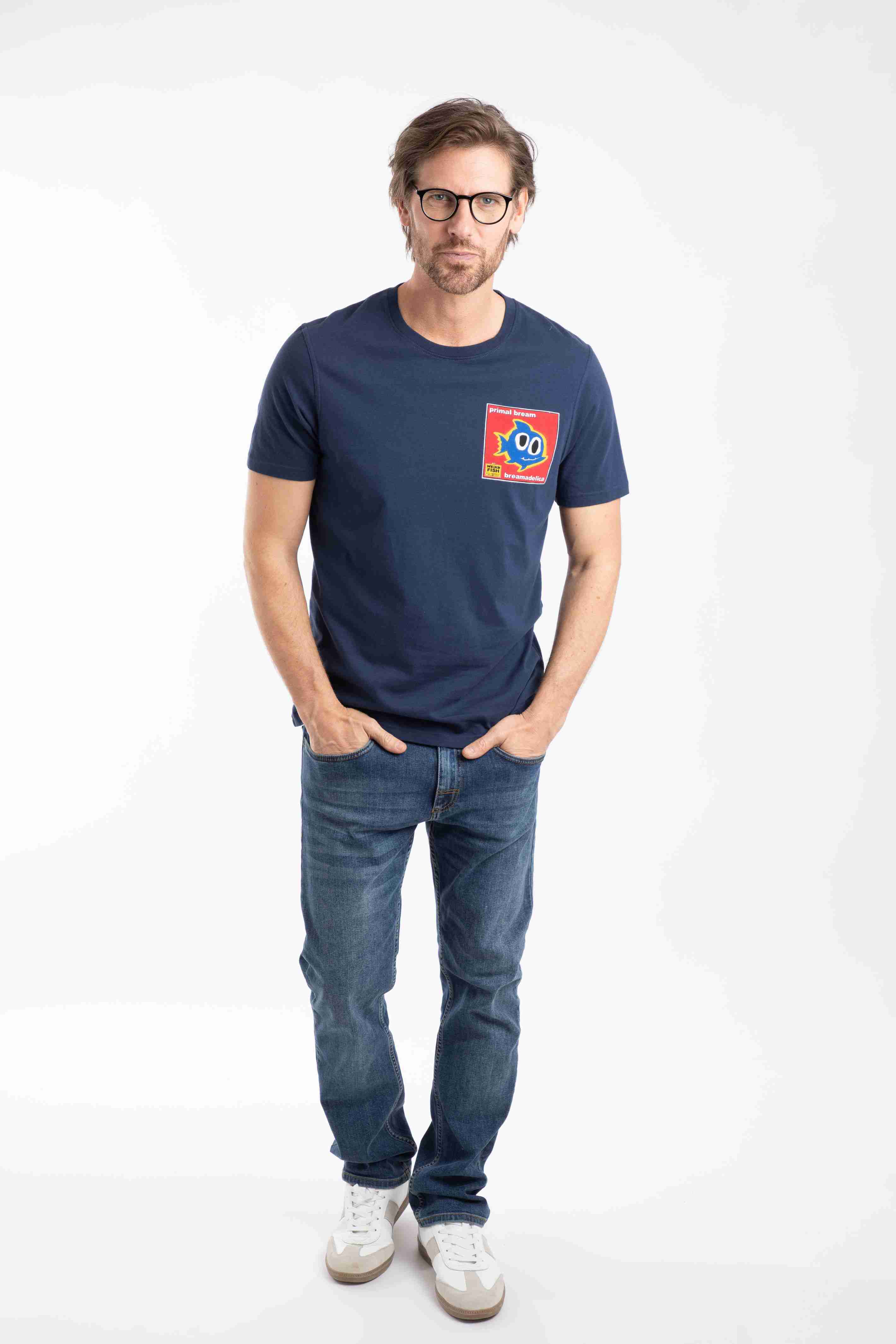 Primal Bream Back Print Artist T-Shirt Dark Blue
