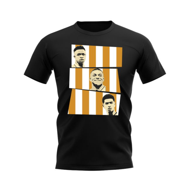 Vinicius Jr Mbappe Bellingham Real Madrid Trio football T-Shirt (Adult