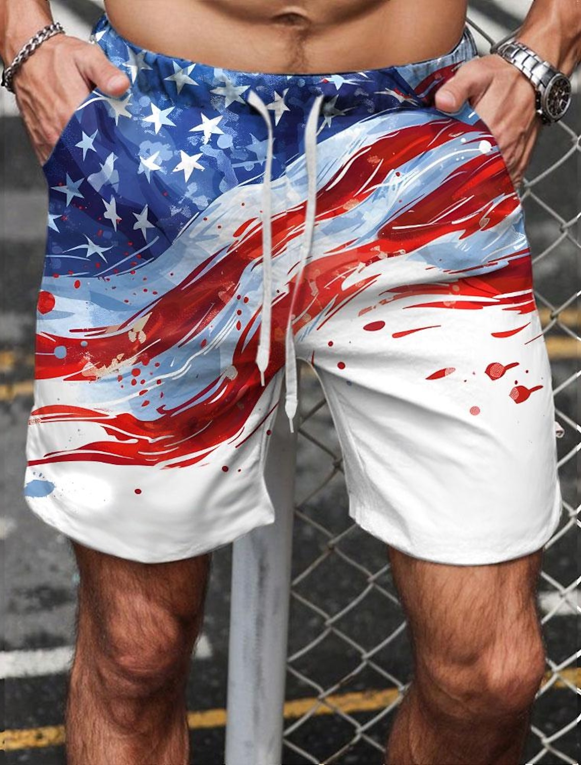 Men's 4th of July U.S. 250th Anniversary Eagle National Flag Swim Trunks Swim Shorts Board Shorts Mid Waist Vacation Hawaiian Holiday Beach Vacation Holiday Drawstring with Mesh lining Elastic Waist