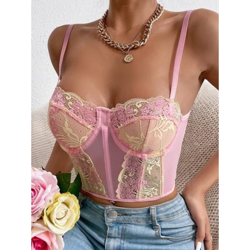 Floral Embroidery See-through Eyelash Lace Corset KD8532