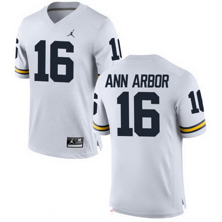 game day Men's U-M Wolverines Ann Arbor #16 White 2024 Football Jersey