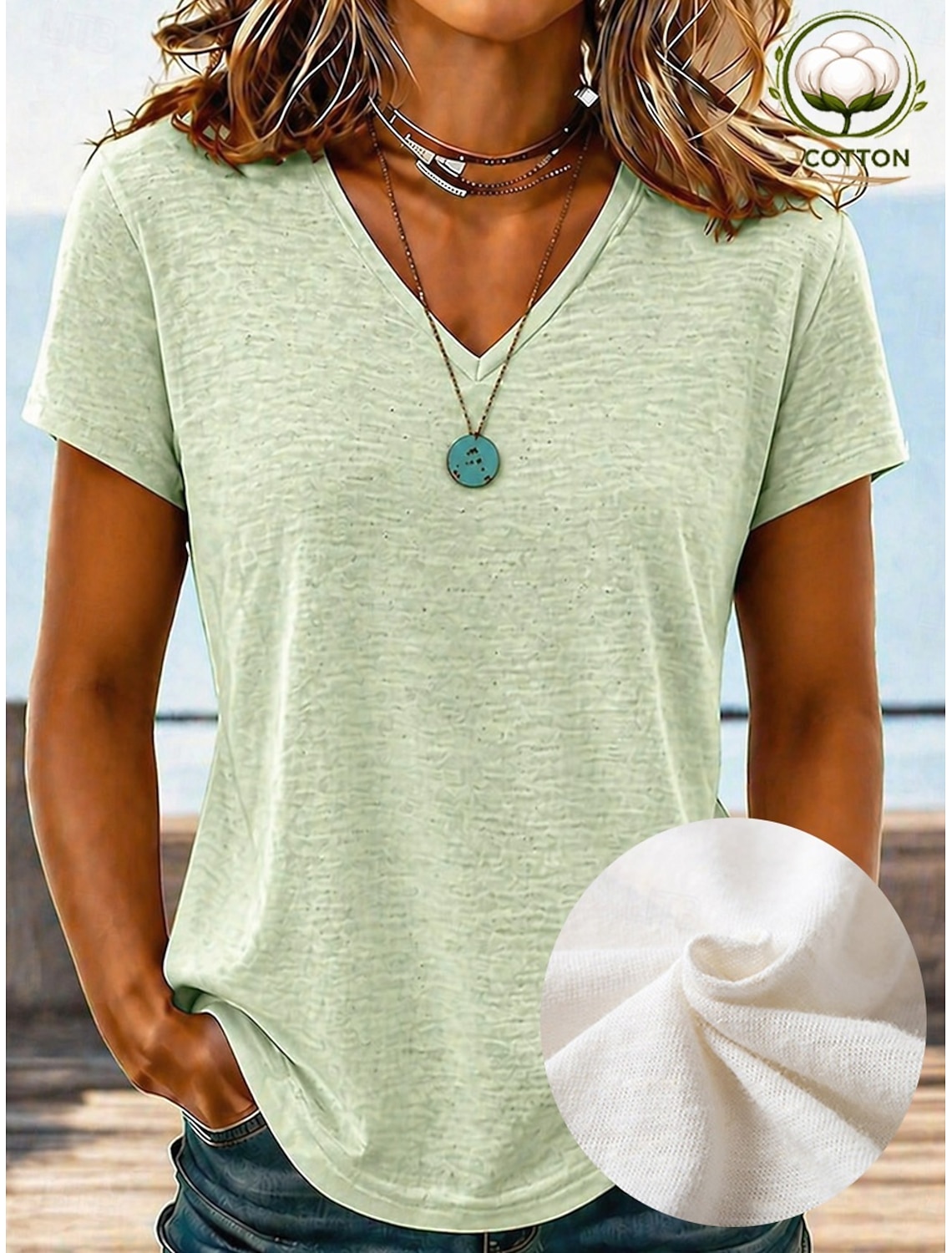 Women's Shirt Texture Blouse Summer Tops Plain Stylish Classic Short Sleeve V Neck Long Tops Casual Light Beige Light Green Light Purple Summer Spring