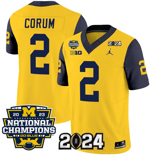 Men's Michigan UM Yellow 2024 durabl Blake Corum #2 high quality