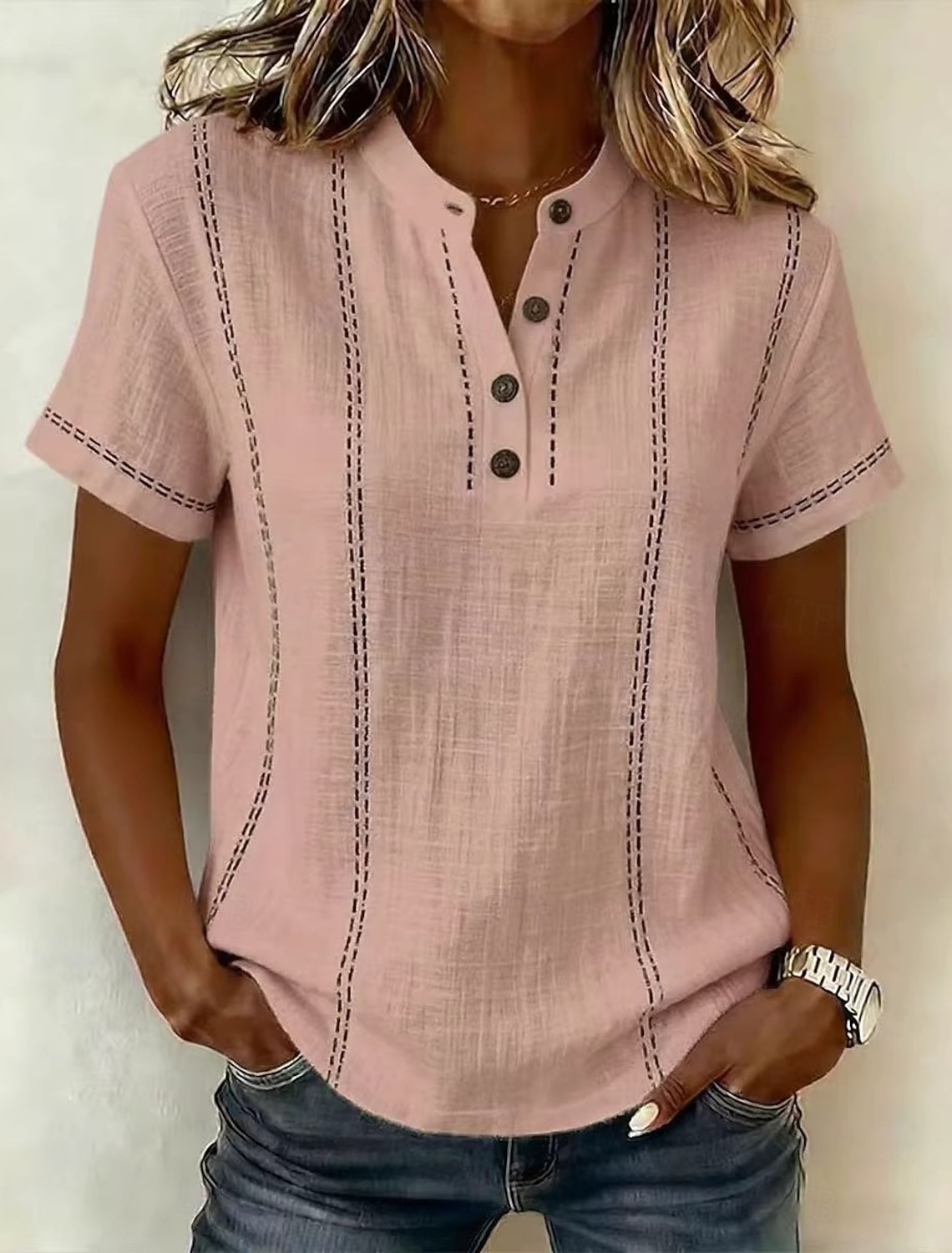 Women's Blouse Graphic Striped Vintage Stylish Basic Short Sleeve V Neck Regular Tops Casual Daily Blue White Pink Orange Green Summer Spring