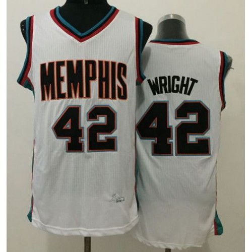 Memphis Grizzlies #42 Lorenzen Wright White Throwback Stitched NBA Jersey Mens