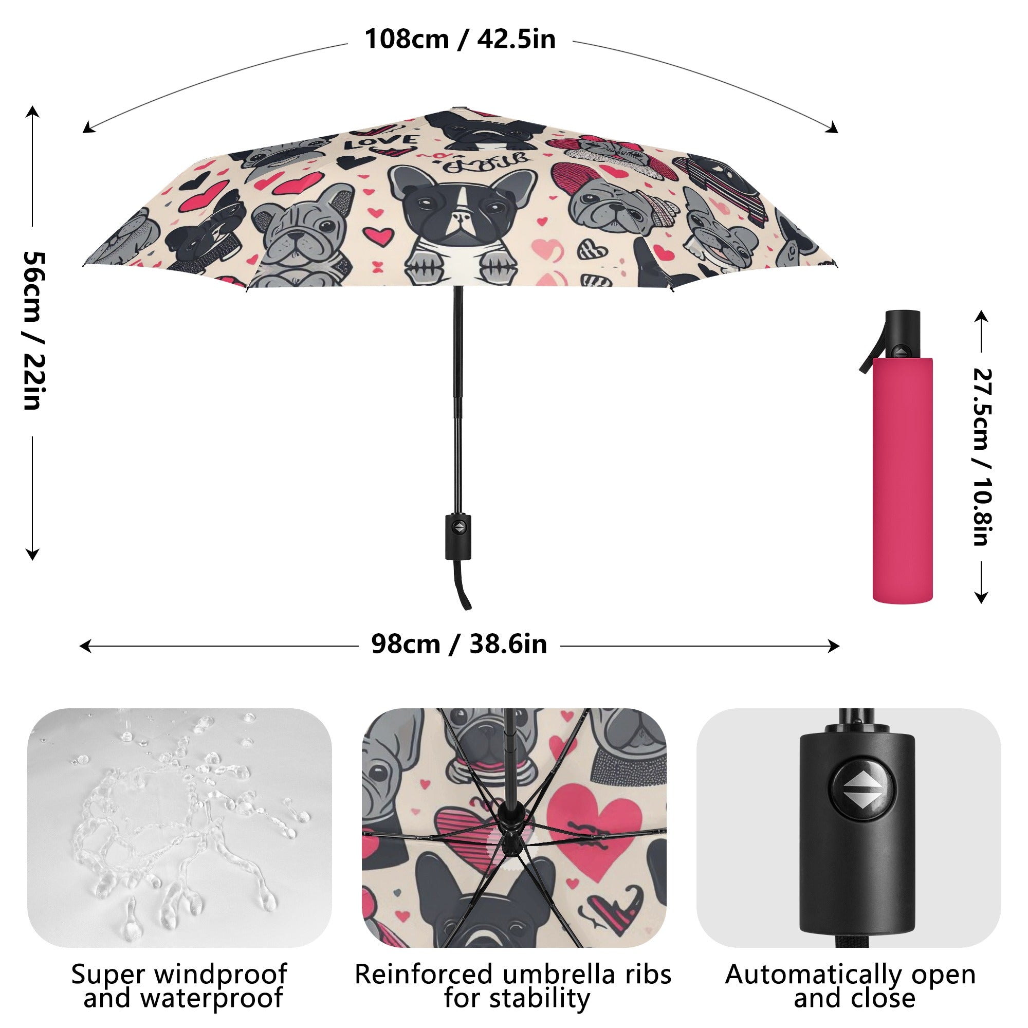 Bulldog Dixie - French Bulldog Umbrella Pet Gear | Comfort Fit