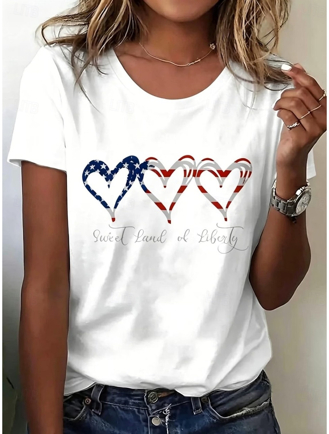 Independence Day American Anniversary Patriotic Women's T Shirt Print Graphic Flag Vintage Stylish Classic Short Sleeve V Neck Regular Tops Daily Red Summer Spring