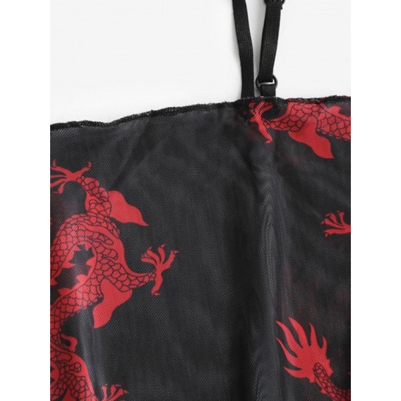 Cropped Oriental Dragon Sheer Mesh Cami Top AI0875
