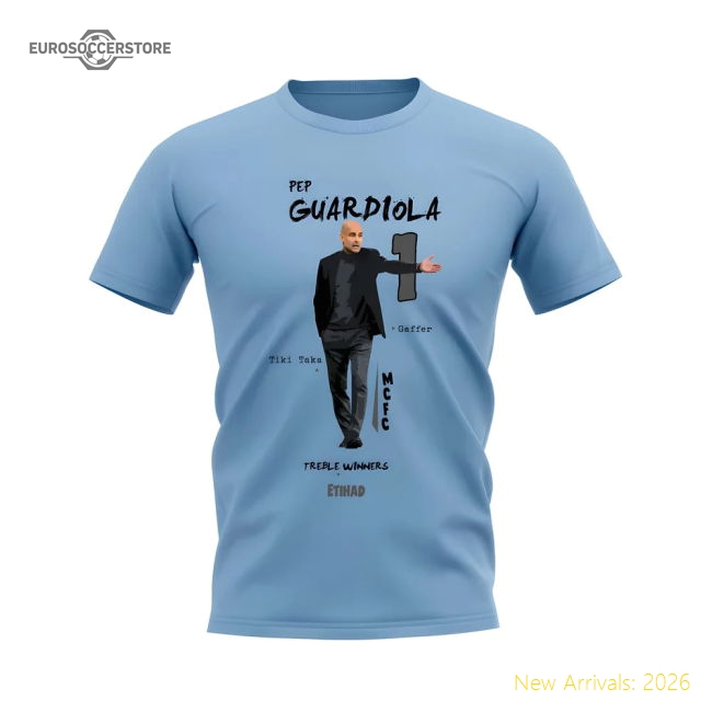 Official Pep Guardiola Manchester City Graphic T-shirt (sky Blue)