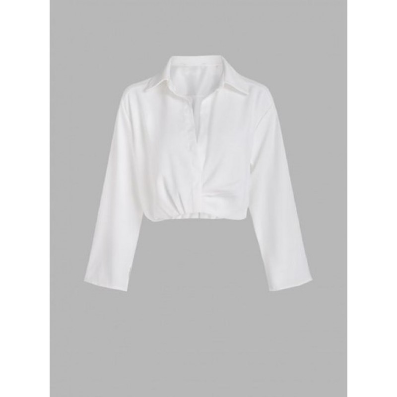 Slit Sleeve Ruched Collared Top ZC6542