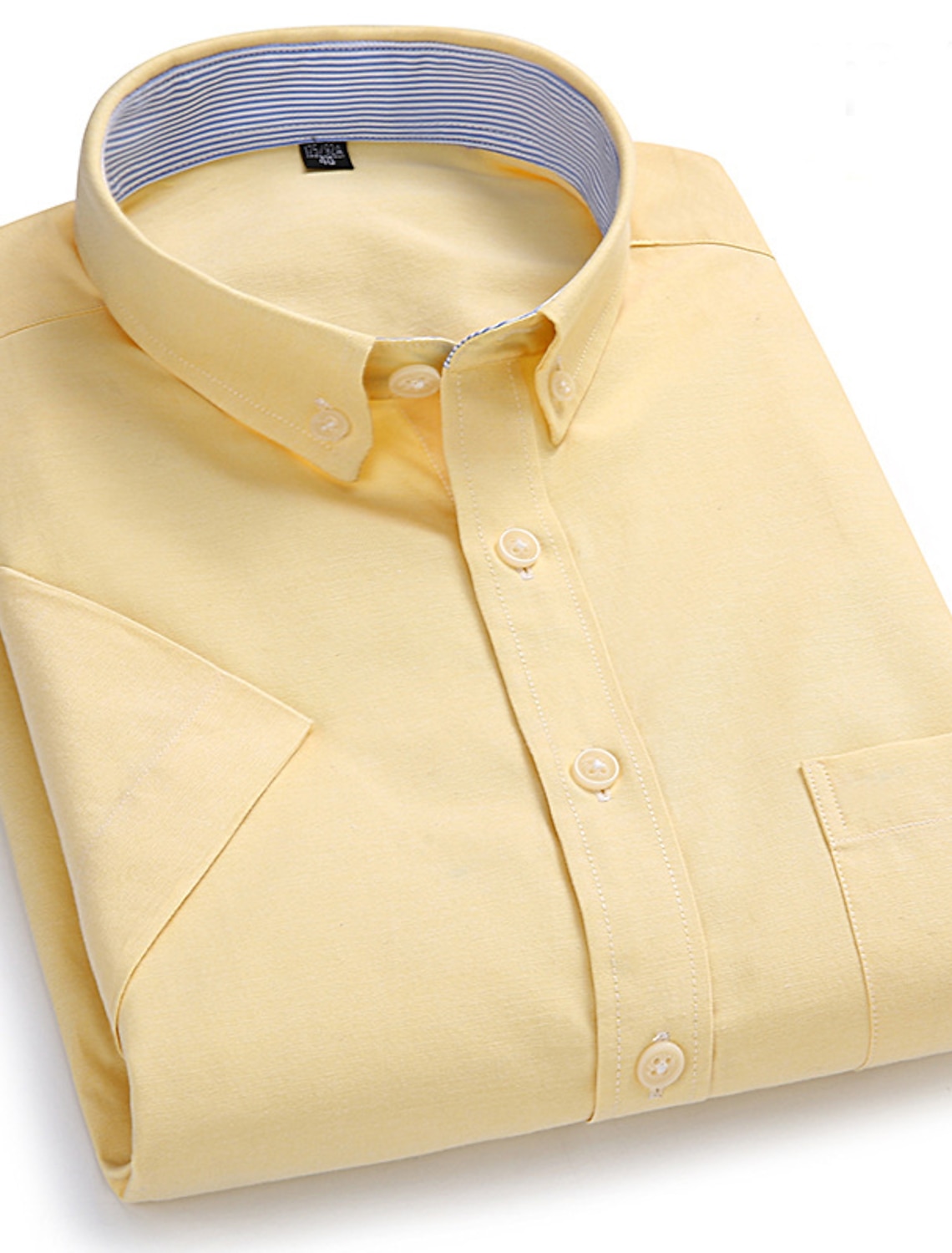 Men's Dress Shirt Button Down Shirt Non Iron Shirt Oxford Shirt Solid / Plain Color Wedding Office & Career Black White Yellow Dark Navy Short Sleeve Shirt Collar Spring & Summer Clothing Apparel