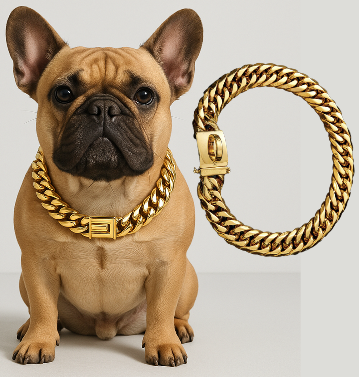 Luxury French Bulldog Chain Collar Stainless Steel 18K Gold Plated
