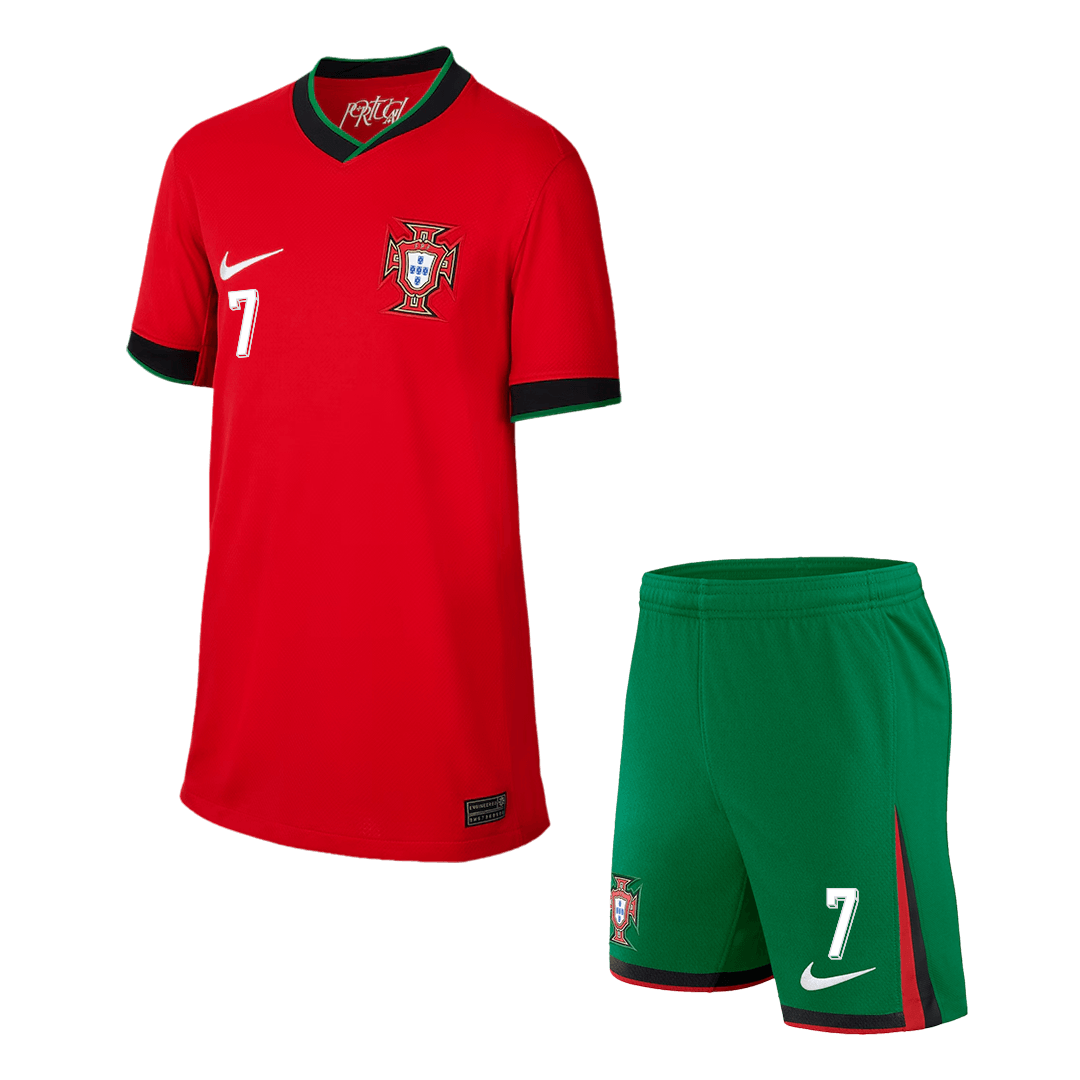 Kid's Portugal RONALDO #7 Home Jerseys Kit(Jersey+Shorts) Euro 2024Aut