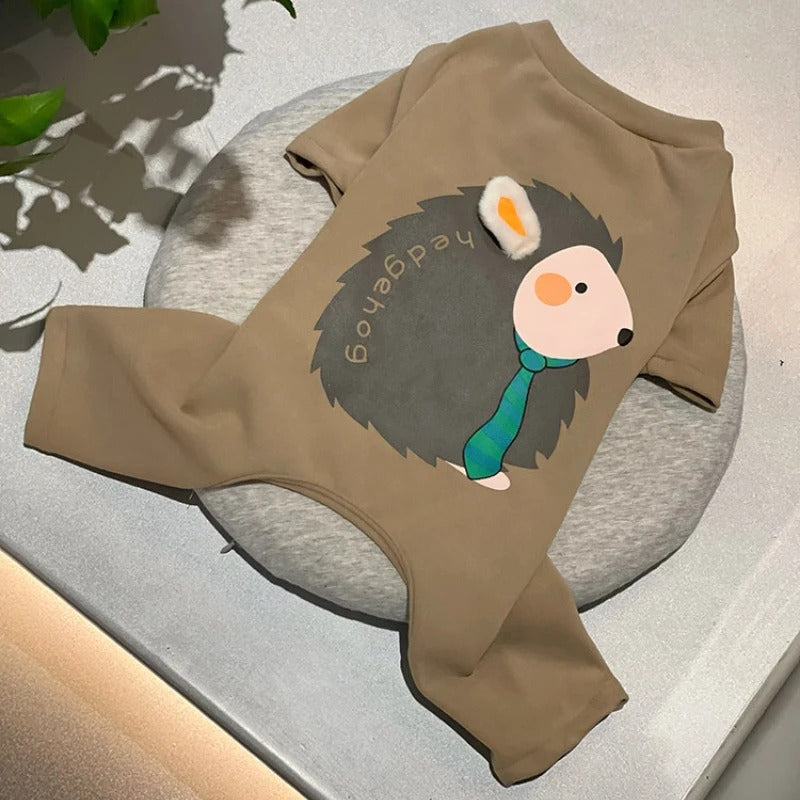 VelviHog Frenchie Hedgehog Costume Jumpsuit – Cartoon Warm Velvet Four-Leg Suit