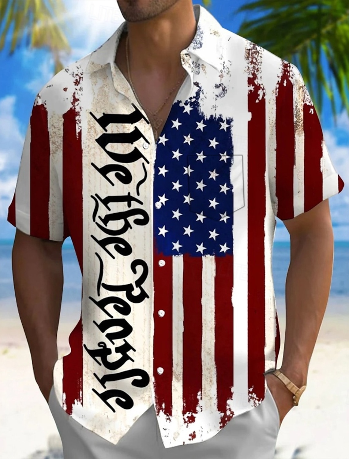 Independence Day Men's American US Flag We The People Patriotic Shirt Summer Shirt Button Up Shirt Short Sleeve Fashion Casual Holiday Summer Spring Turndown 3D Print