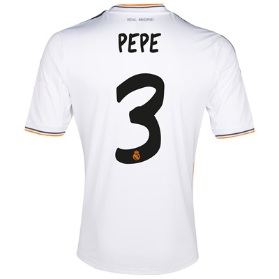 Lightweight 13-14 Real Madrid 3 Pepe White Home Soccer Jersey Shirt