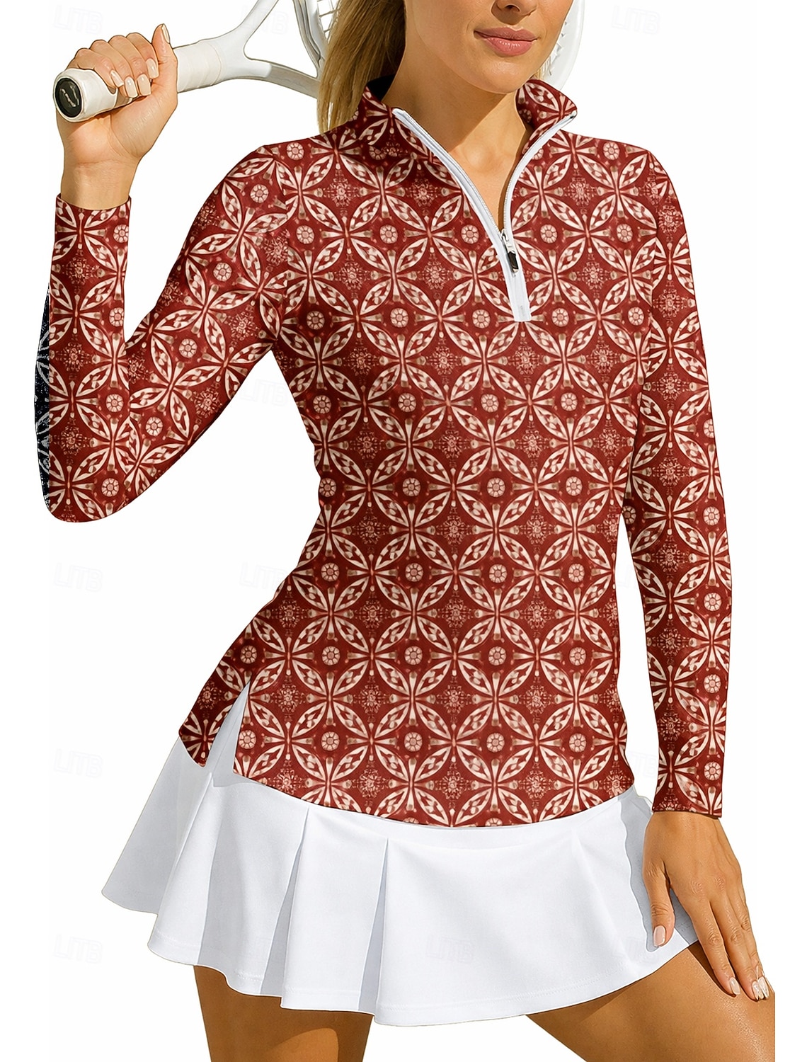 Women's Geometric Circle Sport Shirt Golf Polo Shirt Tennis Shirt Tennis Tee Long Sleeve Zipper Floral UPF50+ UV Resistant High Elasticity Moisture Wicking Breathable Tennis Golf Pickleball Stand
