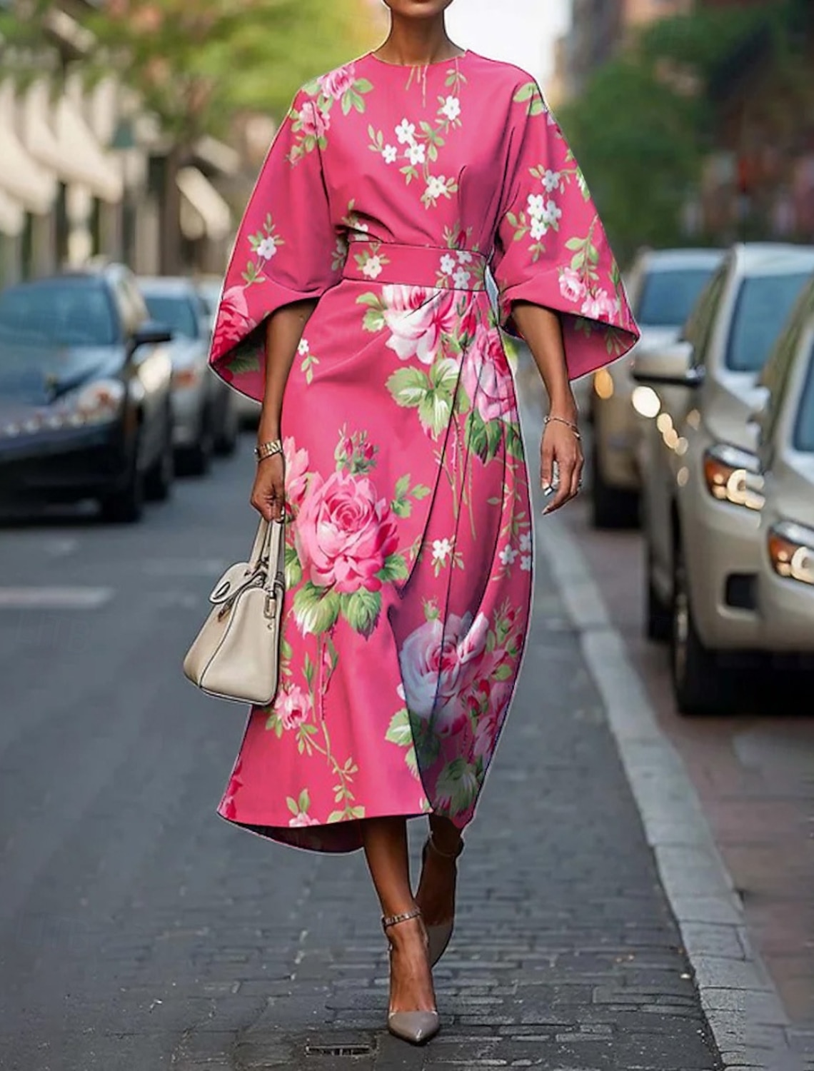 Women's Midi Dress Floral Dress Print Dress Classic Modern Daily Vacation Holiday Regular Fit Flower Half Sleeve Crew Neck White Yellow Pink Summer