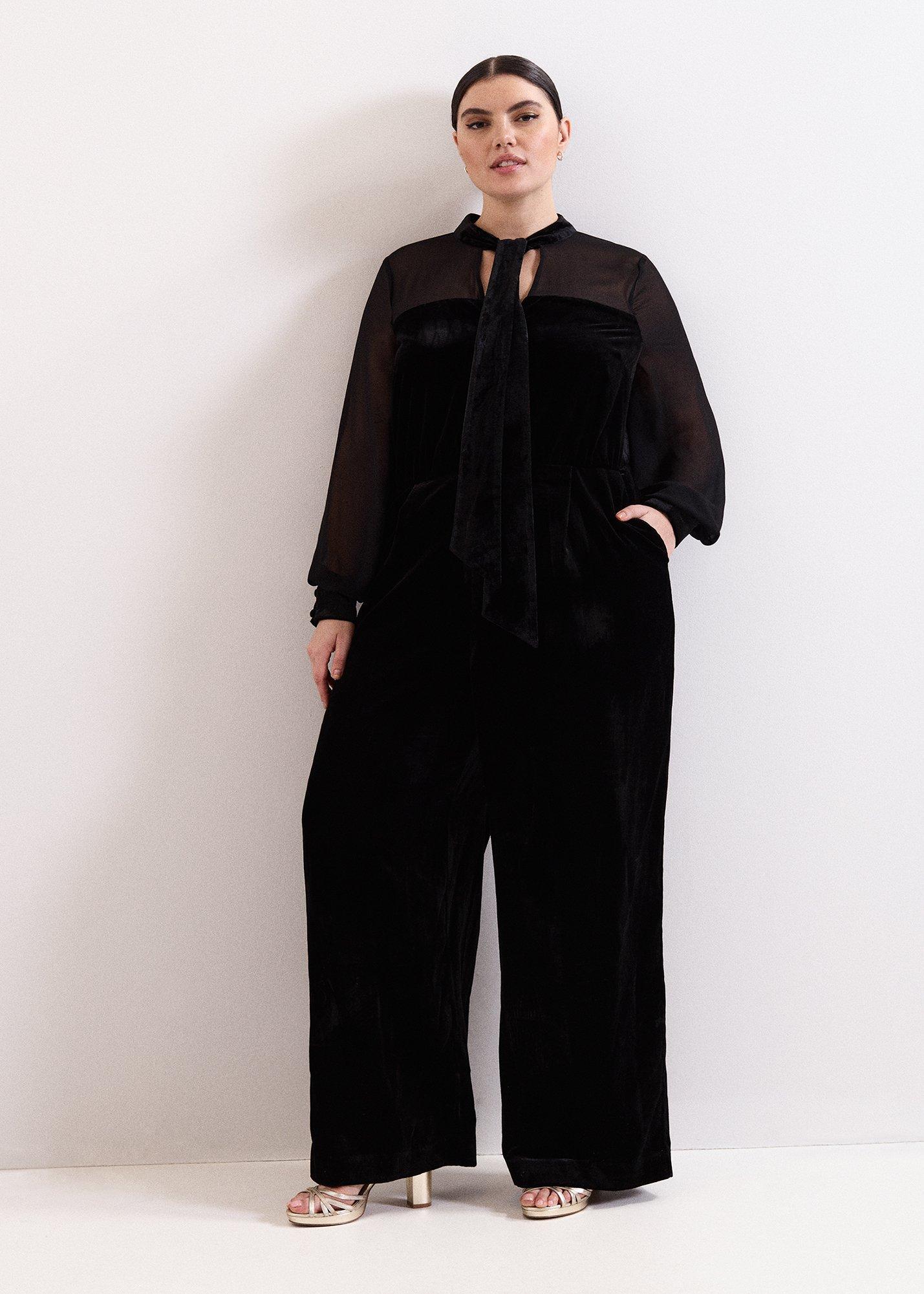 Magie Black Velvet Tie Neck Jumpsuit
