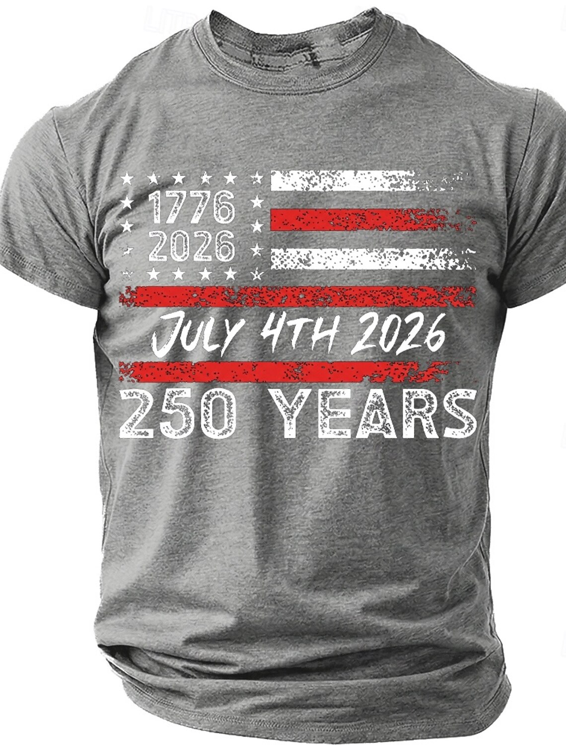 July 4th 2026 250th Anniversary Men's 1776-2026 USA Flag Graphic T Shirt Short Sleeve Crew Neck Distressed Patriotic America Birthday Independence Day Celebration Gift Designer Clothing Apparel