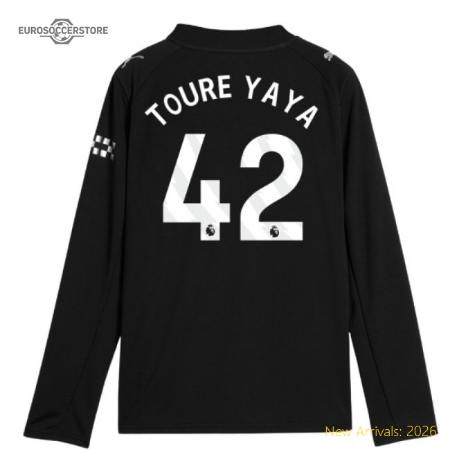 Official 2025-2026 Man City Long Sleeve Away Shirt (kids) (toure Yaya