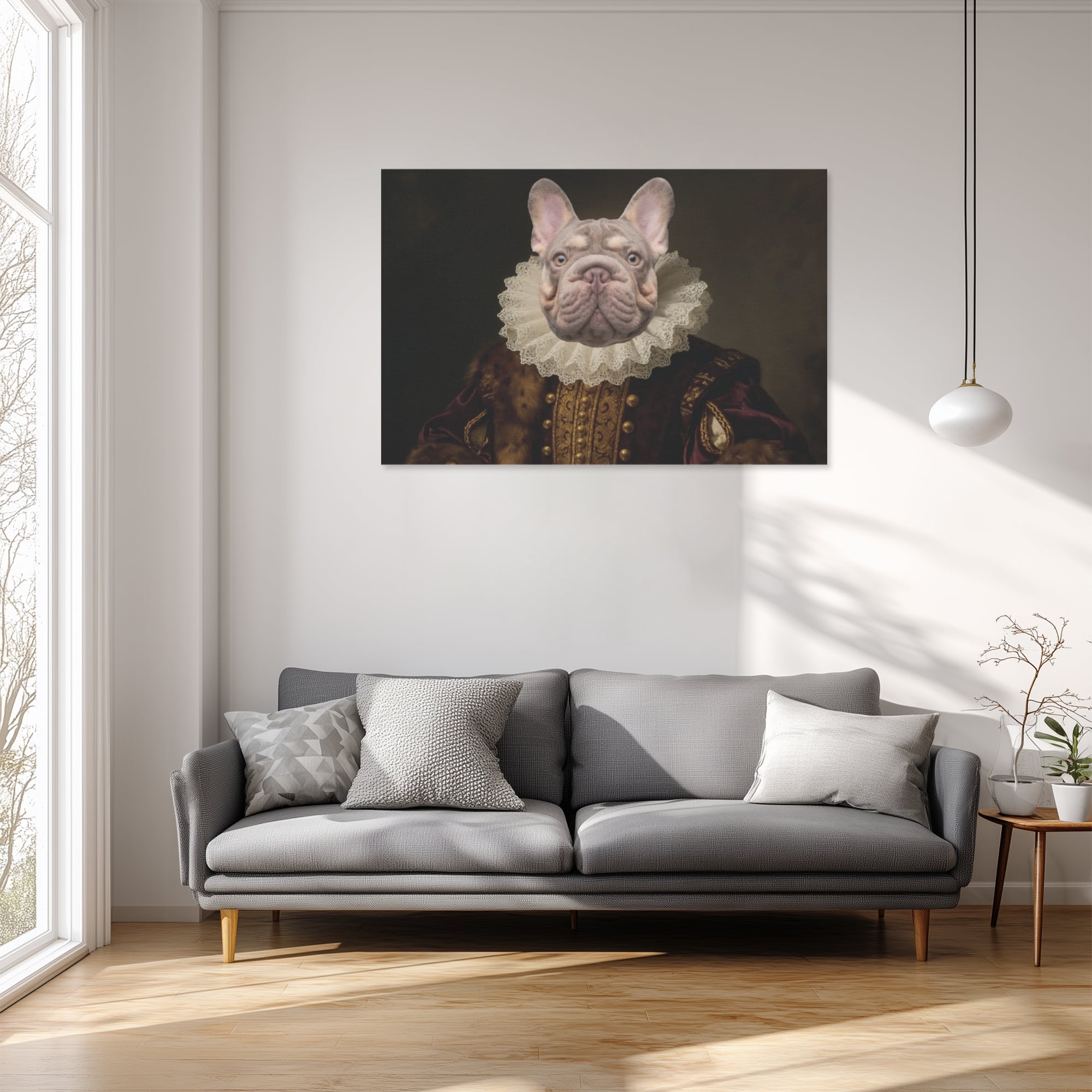 Comfortable Smoky - Personalized Adorable Frenchie Canvas Wall Art fo...