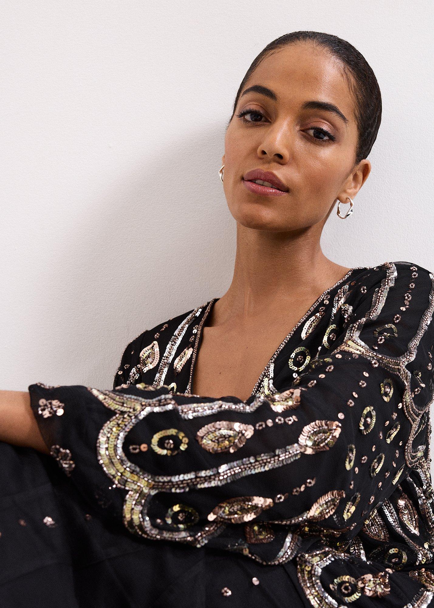 Sasha Black Beaded Maxi Dress