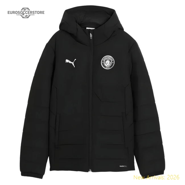 Premium 2025-2026 Man City Hooded Padded Coat (black) - Kids