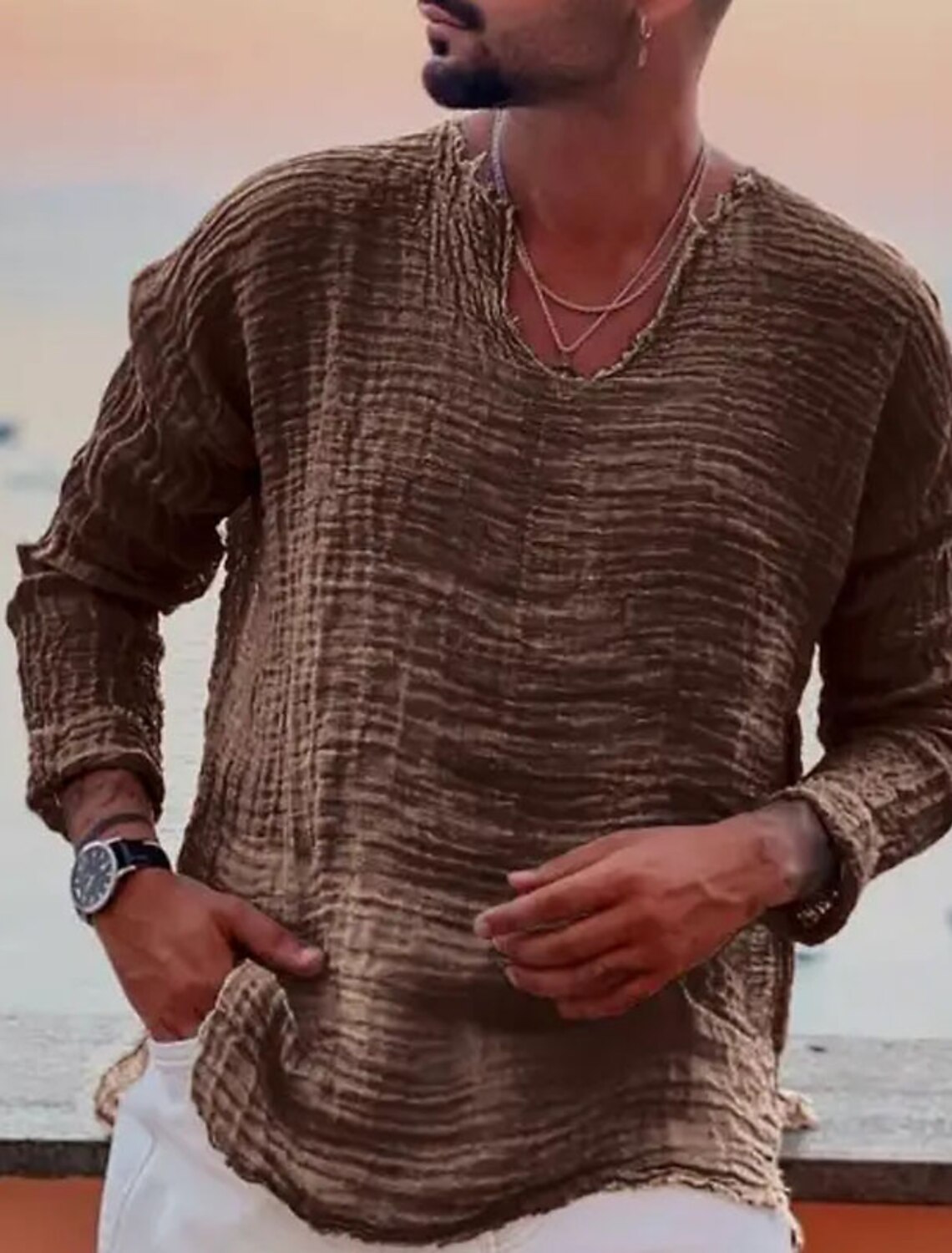 Men's Linen Shirt Summer Beach Wear Casual Plain Vacation Curise White