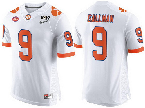 Men's Clemson CLE White 2017 embroidered Wayne Gallman #9 moisture
