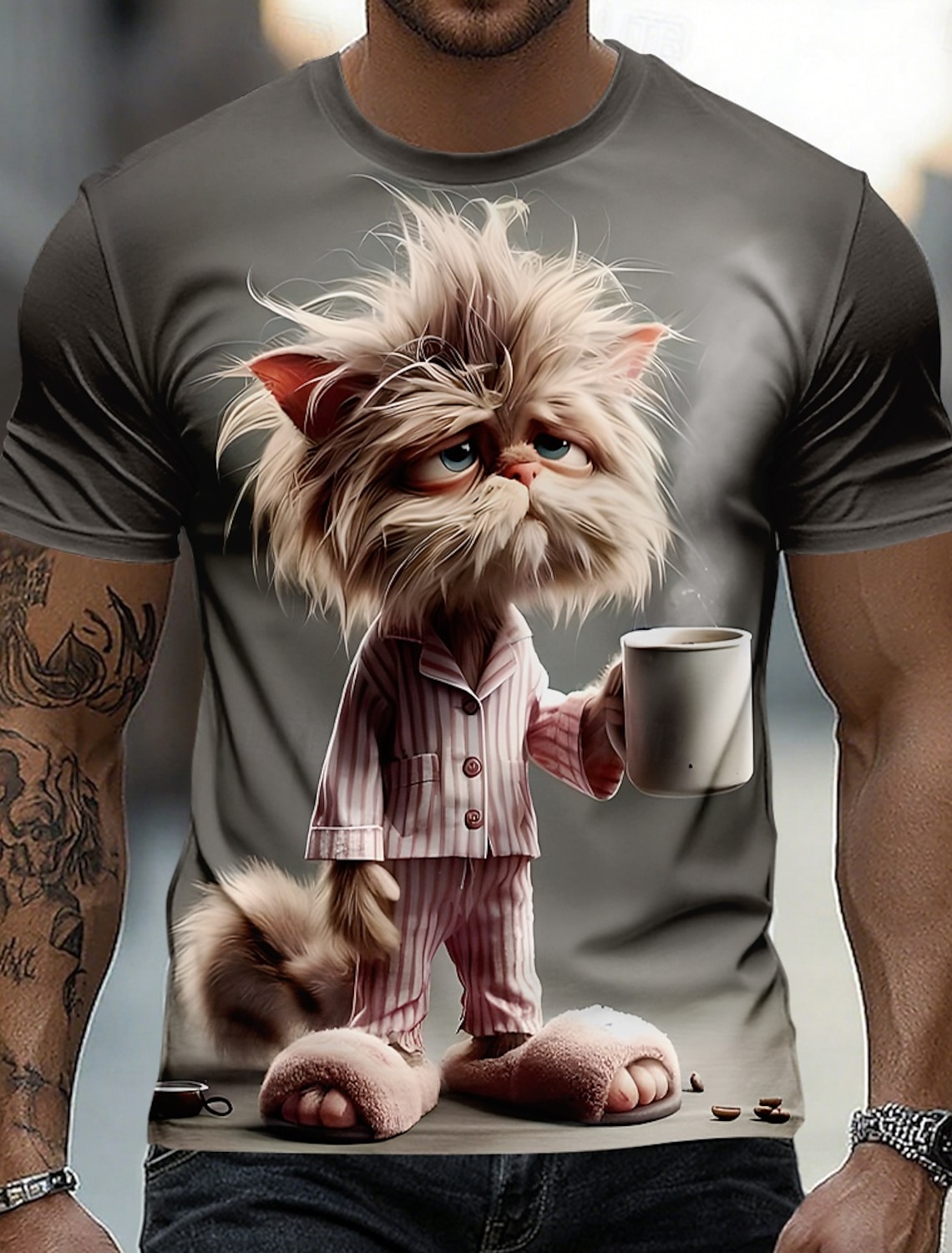 Men's Animal Cat T Shirt Short Sleeve T shirt 3D Print Crew Neck Shirt Funny Casual Daily Street Blue Army Green Gray Summer Spring Clothing Apparel S M L XL 2XL 3XL