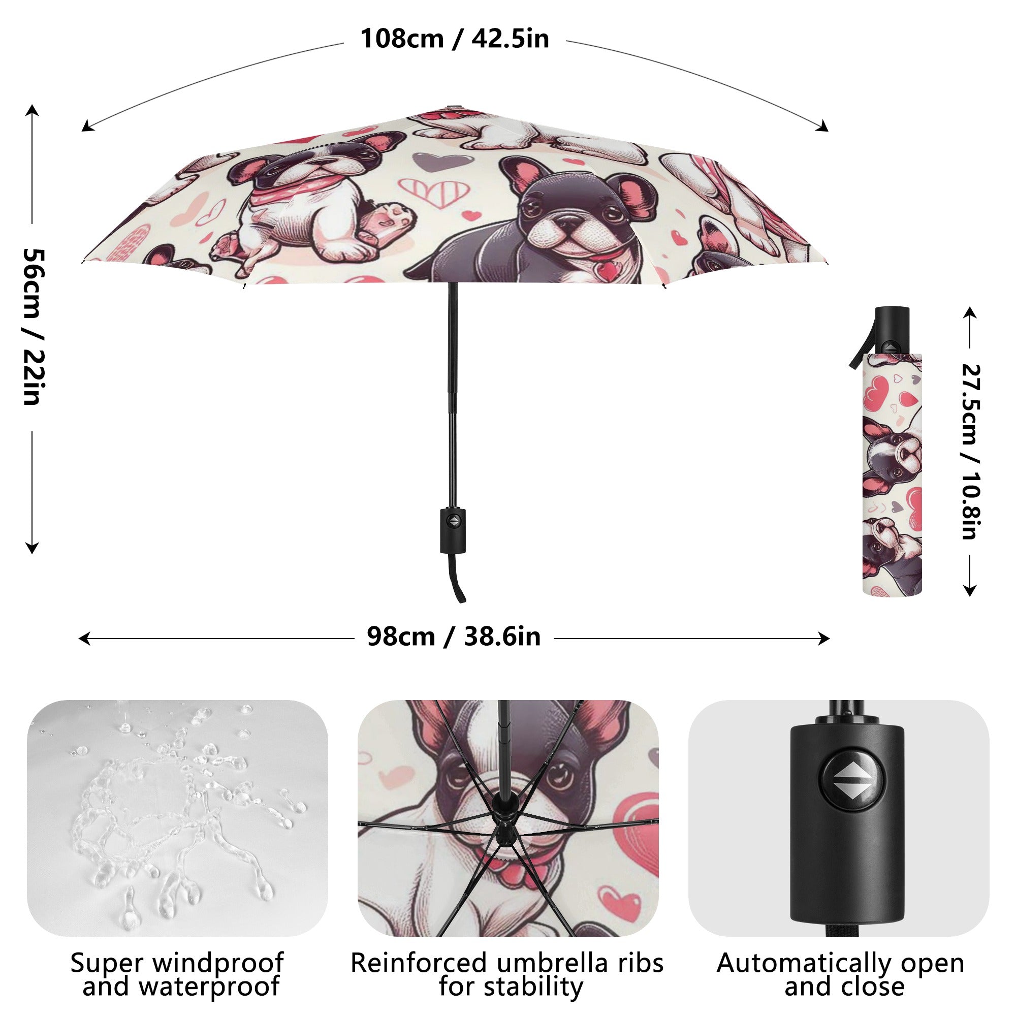 French Bulldog Leo - Durable Umbrella Outdoor Use | Comfort Fit