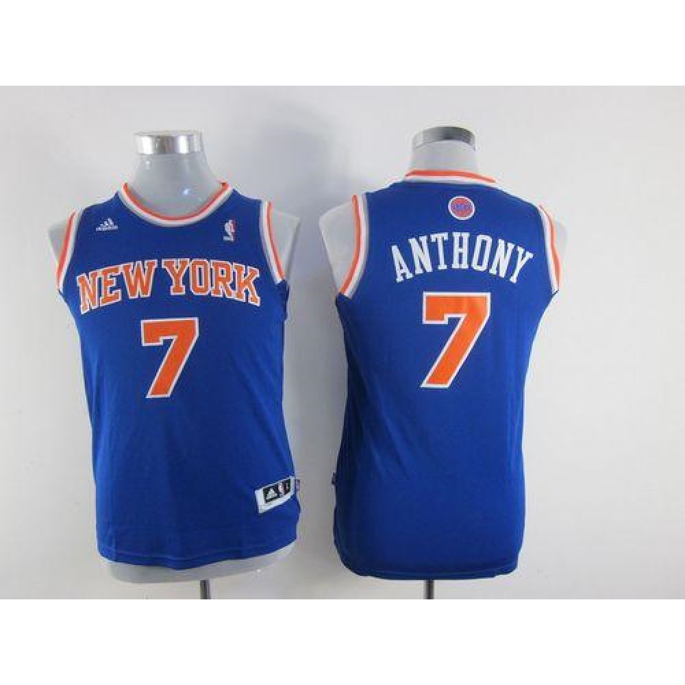 Professional Grade Men's Knicks #7 Carmelo Blue Basketball Jersey