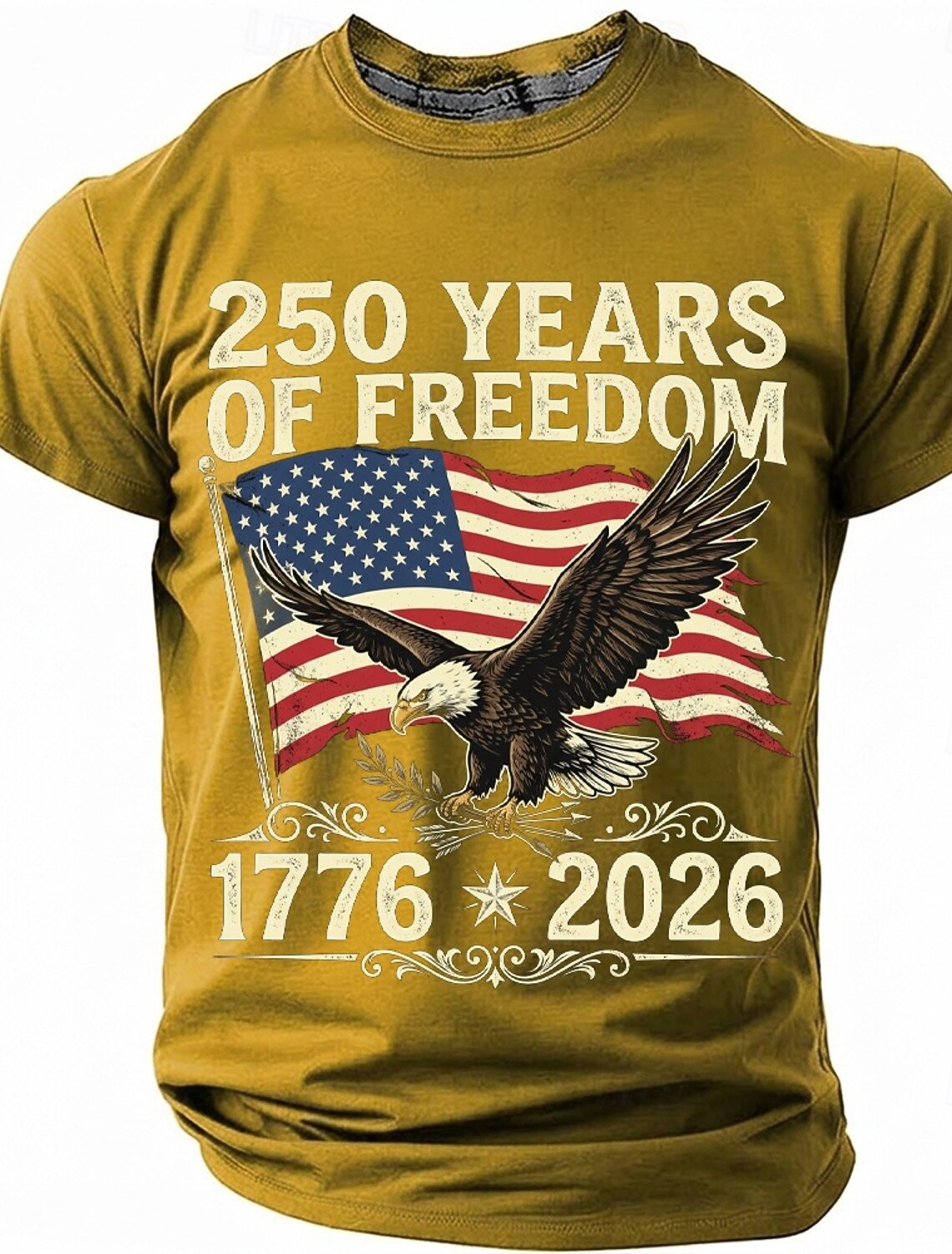250 Years of Freedom 1776 2026 Men's Patriotic Bald Eagle American Flag Vintage USA Pride T Shirt Graphic Crew Neck Short Sleeve Fourth of July Semiquincentennial Celebration Gift Designer Clothing Ap