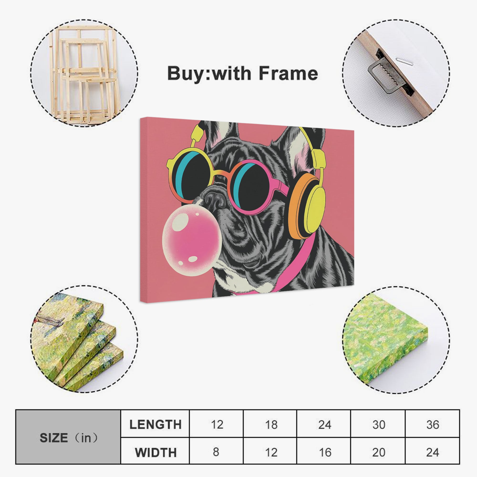 French Bulldog Violet Adorable Frenchie Canvas Wall Art Durable Dog Item