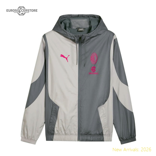 Official 2023-2024 Ac Milan Prematch Woven Jacket (Gray Tile)