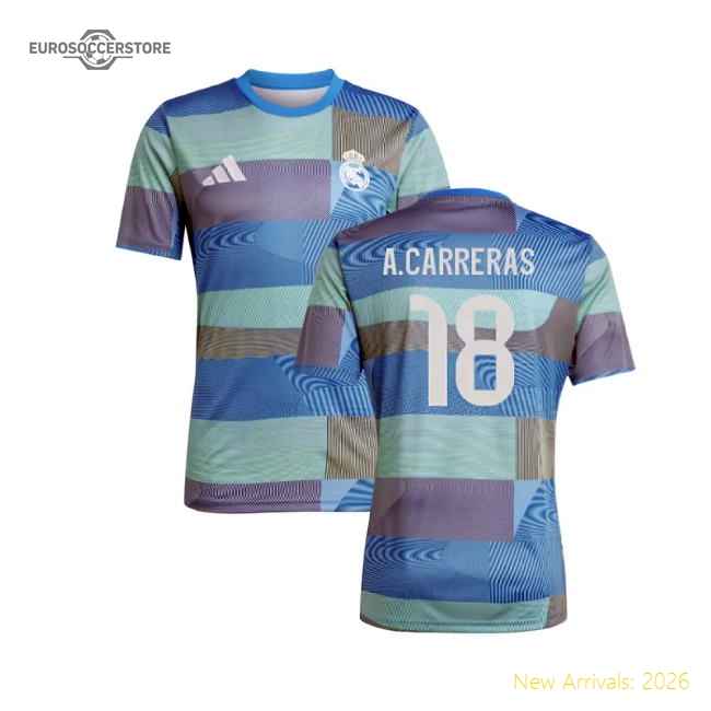 Supporter 2025-2026 Real Madrid Pre-Match Shirt (Blue) (A.Carreras 18)